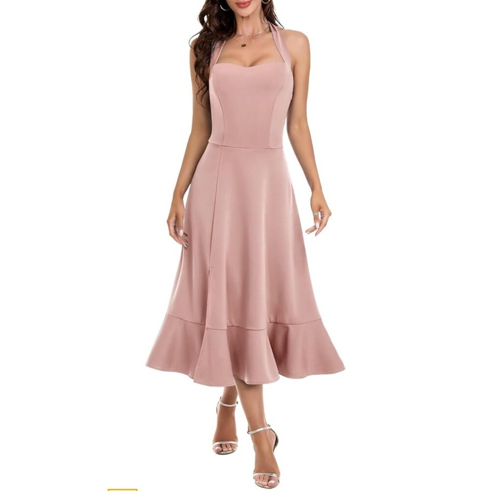 Women's Halter Cocktail Dresses Wedding Guest Formal Prom. Bridesmaid Blush Sz L